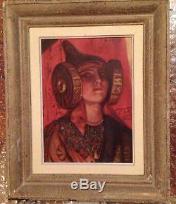 Superbe portrait femme symboliste dame elche orientaliste huile sur toile ancien