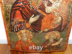 Superbe rare ancienne icône religieuse peinture sur bois la vierge à l'enfant