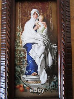 Superbe tableau ancien sur porcelaine Nicolo Barabino Vierge Marie Jésus Christ