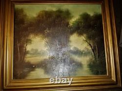 TABLEAU ANCIEN HUILE SUR TOILE PAYSAGE route de E. Petit