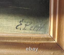 TABLEAU ANCIEN HUILE SUR TOILE PAYSAGE route de E. Petit