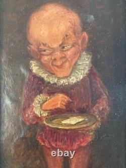 TRes Belle Peinture Huile Sur Carton XIXe Portrait Homme Gnome Ancien 1900 Art
