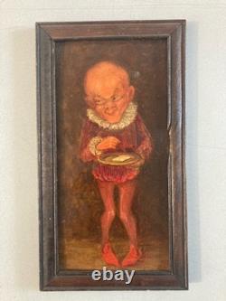 TRes Belle Peinture Huile Sur Carton XIXe Portrait Homme Gnome Ancien 1900 Art