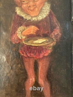 TRes Belle Peinture Huile Sur Carton XIXe Portrait Homme Gnome Ancien 1900 Art