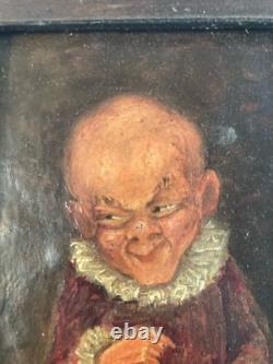 TRes Belle Peinture Huile Sur Carton XIXe Portrait Homme Gnome Ancien 1900 Art