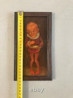 TRes Belle Peinture Huile Sur Carton XIXe Portrait Homme Gnome Ancien 1900 Art