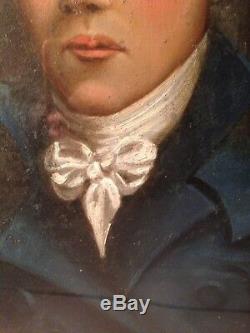 Tableau Ancien 18e Portrait Homme Huile Sur Toile XVIIIe