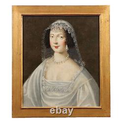 Tableau Ancien'700 Portrait d'une Jeune Mariée Huile sur Toile