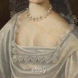 Tableau Ancien'700 Portrait d'une Jeune Mariée Huile sur Toile
