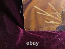 Tableau Ancien Antique Peinture Icone Huile Religieuse Jesus Portrait XIX 19th