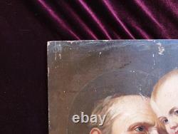 Tableau Ancien Antique Peinture Icone Huile Religieuse Jesus Portrait XIX 19th