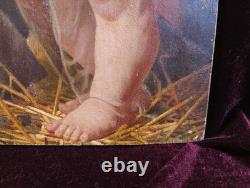 Tableau Ancien Antique Peinture Icone Huile Religieuse Jesus Portrait XIX 19th