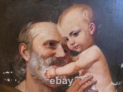 Tableau Ancien Antique Peinture Icone Huile Religieuse Jesus Portrait XIX 19th