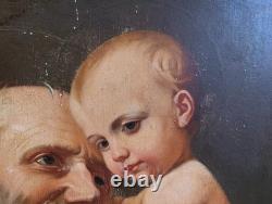 Tableau Ancien Antique Peinture Icone Huile Religieuse Jesus Portrait XIX 19th