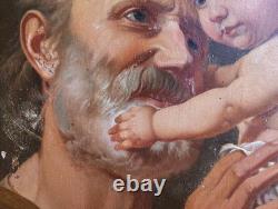 Tableau Ancien Antique Peinture Icone Huile Religieuse Jesus Portrait XIX 19th