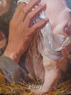 Tableau Ancien Antique Peinture Icone Huile Religieuse Jesus Portrait XIX 19th