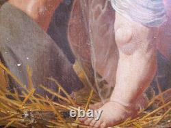 Tableau Ancien Antique Peinture Icone Huile Religieuse Jesus Portrait XIX 19th