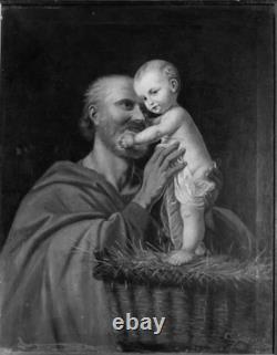 Tableau Ancien Antique Peinture Icone Huile Religieuse Jesus Portrait XIX 19th