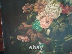Tableau Ancien Bouquet de Fleurs Huile sur toile Nature Morte XIXème