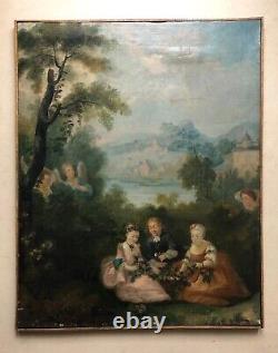 Tableau Ancien, Conversation Galante, Huile Sur Toile, Peinture, XIXe