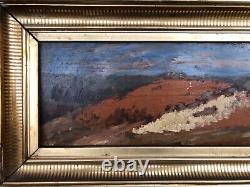 Tableau Ancien Encadré, Paysage Animé, Huile Sur Panneau, Peinture, Fin XIXe