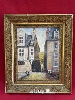Tableau Ancien Encadré Vue du Mans Signé Pierre Petit Huile sur Panneau