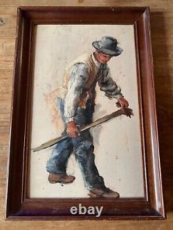 Tableau Ancien Esquisse Huile Sur Panneau Étude Pour Un Paysan XIXEME