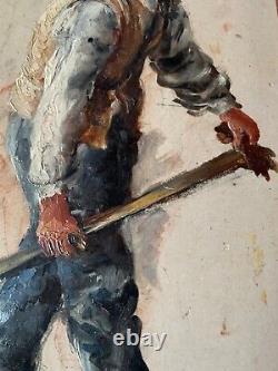 Tableau Ancien Esquisse Huile Sur Panneau Étude Pour Un Paysan XIXEME