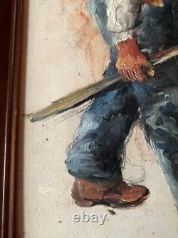 Tableau Ancien Esquisse Huile Sur Panneau Étude Pour Un Paysan XIXEME