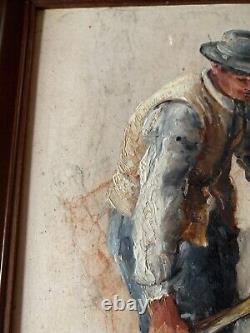 Tableau Ancien Esquisse Huile Sur Panneau Étude Pour Un Paysan XIXEME