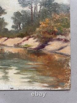 Tableau Ancien, Etang, Sud Ouest De La France, Huile Sur Carton, Début XXe
