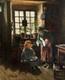 Tableau Ancien Fin Xixe Scène Familiale La Toilette, Huile Sur Toile, Signé