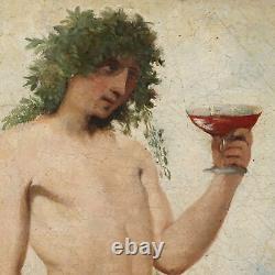 Tableau Ancien G. Muzzioli'800 Portrait Bacchus Ivre Huile sur Toile