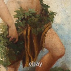 Tableau Ancien G. Muzzioli'800 Portrait Bacchus Ivre Huile sur Toile
