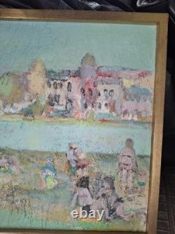 Tableau Ancien Georges Roudneff 1964 Plage Huile Sur Toile
