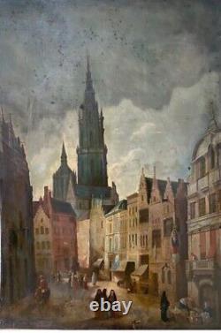 Tableau Ancien. Grande Huile Sur Métal Début XIXème. Cathédrale D'Anvers