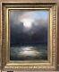 Tableau Ancien Huile Paysage Mer Bateau Ballon Dirigeable Montgolfière Ciel Xixe