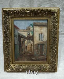 Tableau Ancien Huile Sur Carton Scène De Village