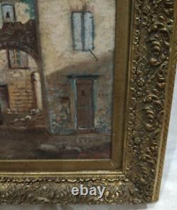 Tableau Ancien Huile Sur Carton Scène De Village