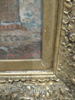 Tableau Ancien Huile Sur Carton Scène De Village