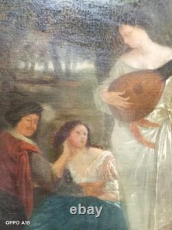 Tableau Ancien Huile Sur Panneau Nubien Joueuse De Mandoline Sous Bois