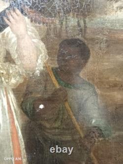 Tableau Ancien Huile Sur Panneau Nubien Joueuse De Mandoline Sous Bois