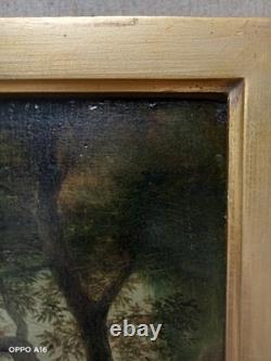 Tableau Ancien Huile Sur Panneau Nubien Joueuse De Mandoline Sous Bois