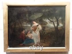 Tableau Ancien Huile Sur Panneau Nubien Joueuse De Mandoline Sous Bois