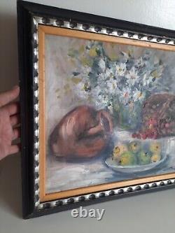 Tableau Ancien Huile Sur Toile, Art De Nature Morte Classique Signé
