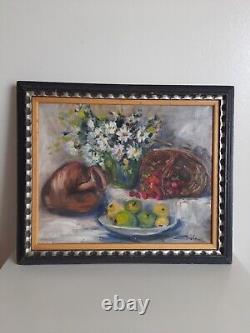 Tableau Ancien Huile Sur Toile, Art De Nature Morte Classique Signé
