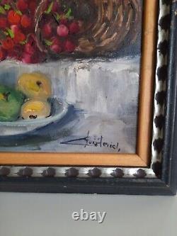 Tableau Ancien Huile Sur Toile, Art De Nature Morte Classique Signé