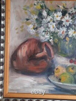 Tableau Ancien Huile Sur Toile, Art De Nature Morte Classique Signé