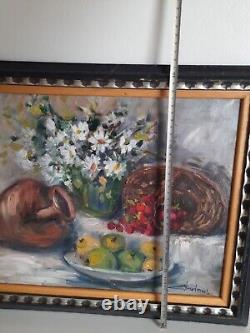 Tableau Ancien Huile Sur Toile, Art De Nature Morte Classique Signé