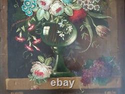 Tableau Ancien Huile Sur Toile Bouquet Fleurs Dans Une Niche Debut Xxème